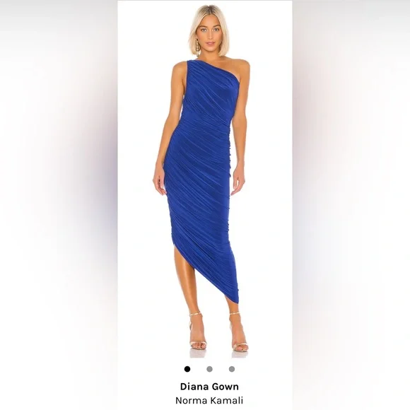 blue norma kamali dress Norma Kamali Halter Side Drape Gown